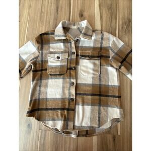 Altar'd State Plaid Oversized Jacket Coat‎ Size M Brown Taupe Buttons Pockets